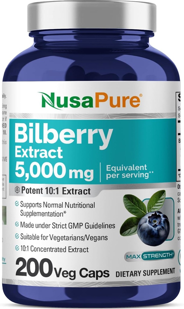 NusaPure Bilberry 提取 5,000 mg 200 蔬菜盖(非GMO, Vegan)