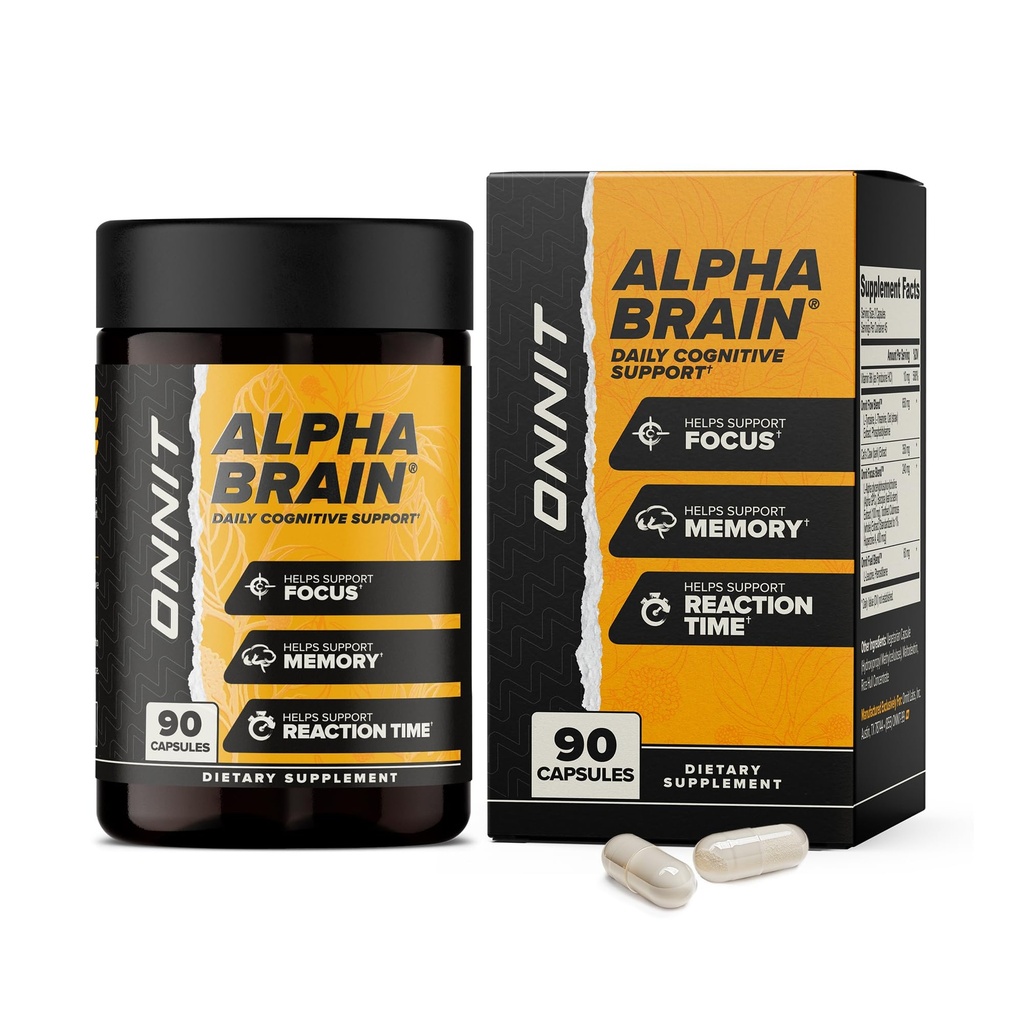ONNIT Alpha脑神经性脑辅助功能,用于聚焦,记忆,精神清晰,认知支持L-Theanine和维生素B6,90 Counter