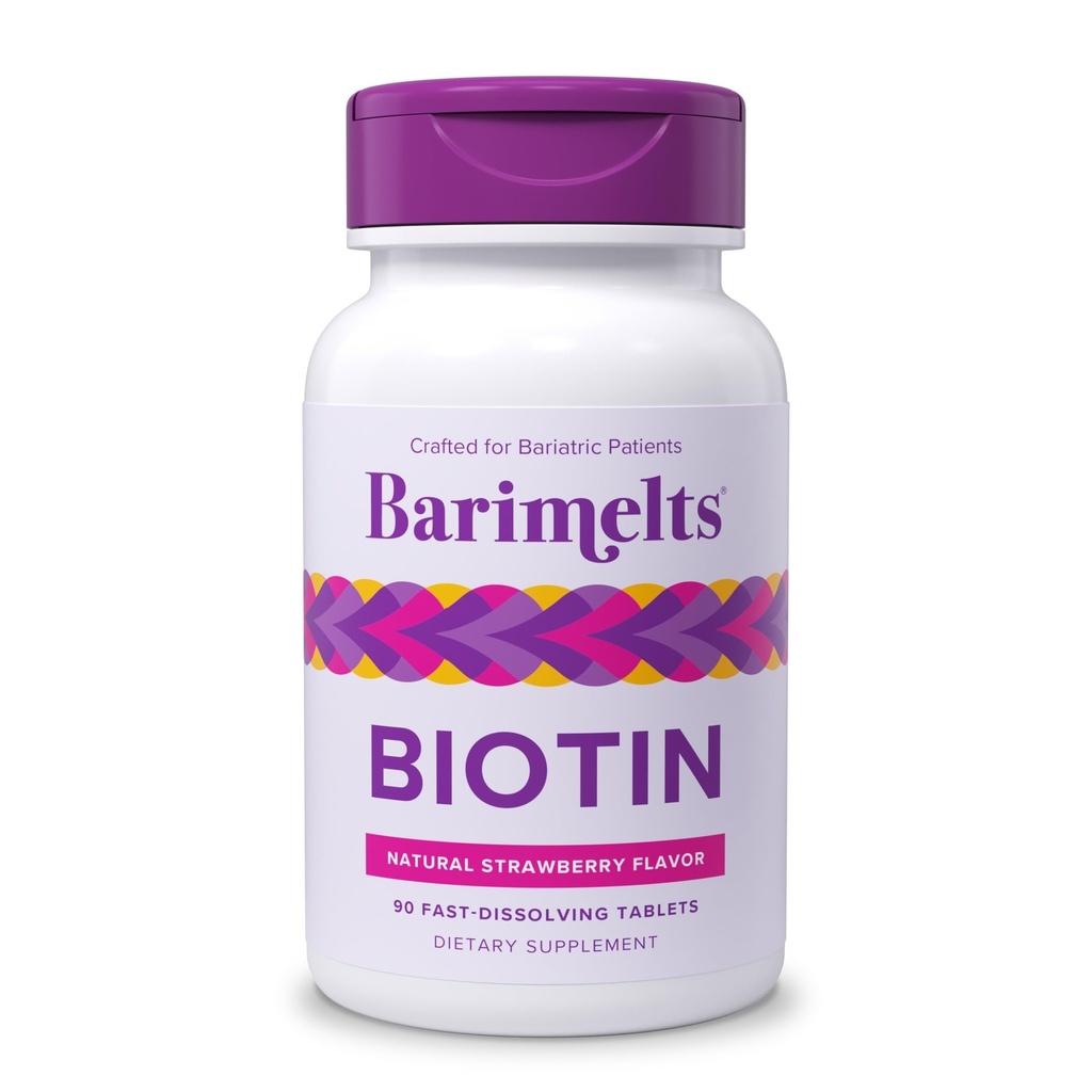 BariMelts Biotin 5000mcg, 90个速溶药片(3-Month Supplement), 妇女无糖植物维生素, 天然草莓火焰