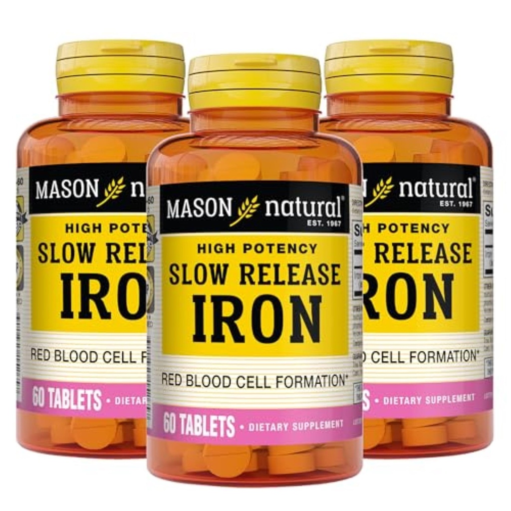 Mason Natural Slow, 释放铁(氟硫酸盐)50毫克片,180天供应,高潜力补充剂,胃部温和,3包