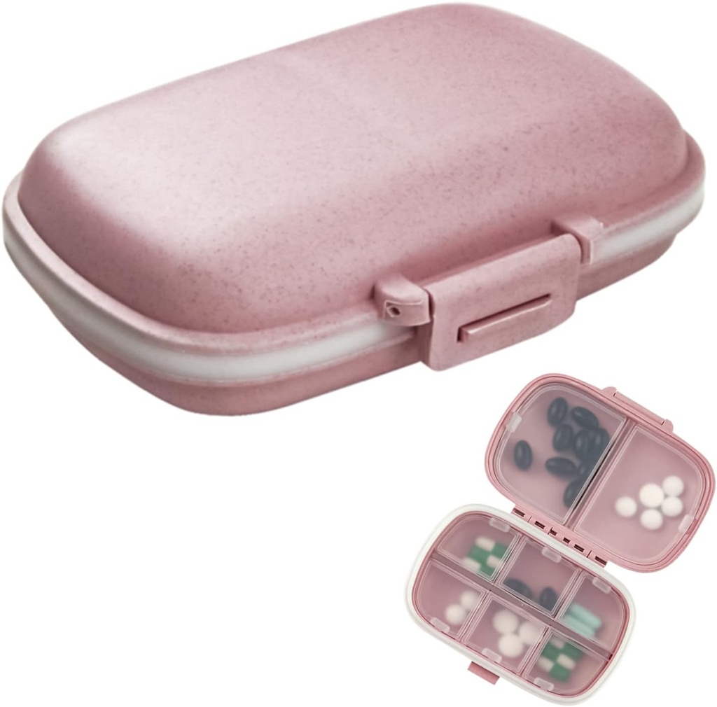 1 Pack 旅行药丸组织者,8 Capetments Portable Pill case, 小药丸盒 口袋 Purse Portable Medicine Vitamin Control Pink