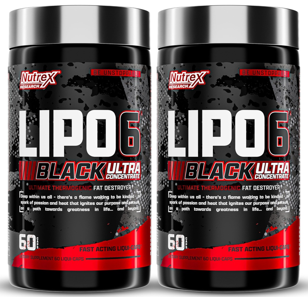 Nutrex Research Lipo-6 Black Ultra 集中热致性脂肪燃烧器补充剂,增加重量损失,能量和强度聚焦 120 减肥药