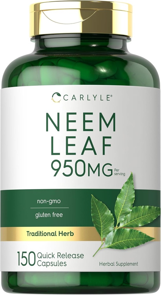 Carlyle Neem Leaf | 950 mg | 150 Powder Capsules | Non-GMO 和 Gluten 自由公式 | 数值大小 | 传统草药补充 | Azadirachta Indica