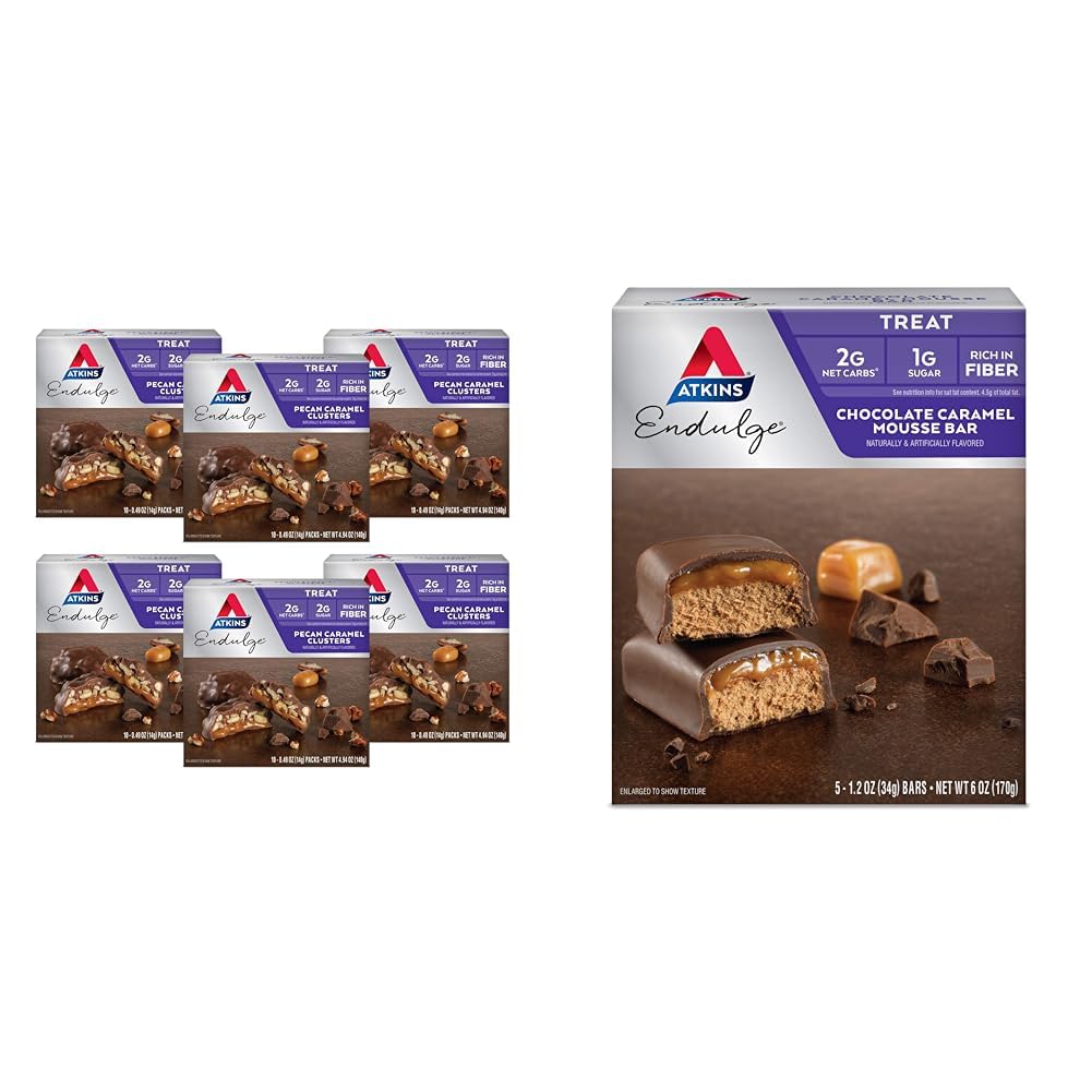 Atkins Pecan Caramel Clusters, 60 Counter & Cocololo Caramel Mousse Bars, 5 Counter - 低糖甜点偏好