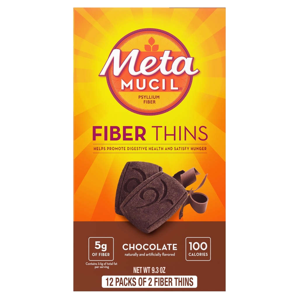 Metamucil Fiber Thins, Psyllium Husk Fiber 补编,消化健康支持和满足饥饿,巧克力燃烧,12种服务