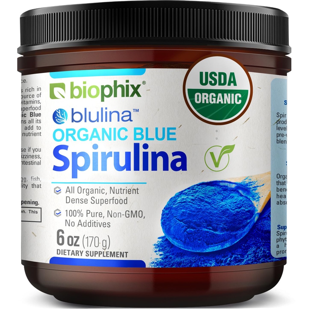 biophix Blue Spirulina Powder Organic Blulina 6 oz - Algae Organic Spirulina Powder 170 Servings - Superfood Supplement - Natural Blue Pigment - Espirulina en Polvo Organica Pura Azul
