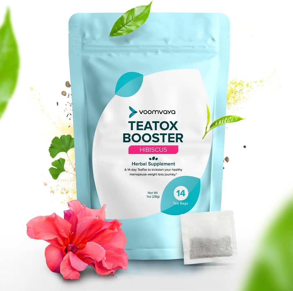 VoomVaya TeaTox Boster Senna 茶 - 14天解毒茶用于布洛特解毒,解毒清洁,Mood Boost - Hibiscus Flavor