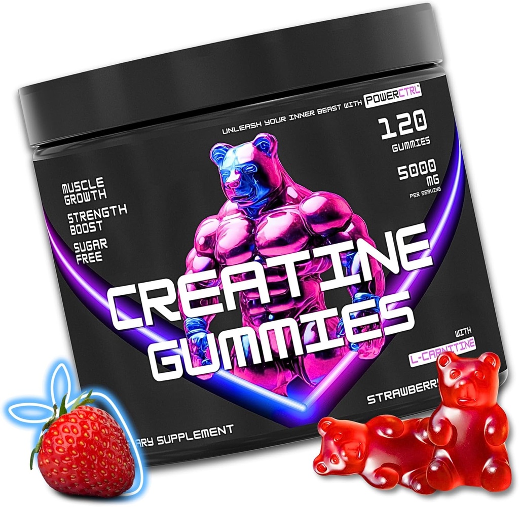 Creatine Gummys配有L-Carnitine的男子和女子——5g Creatine 单水合物/服务 支持肌肉生长 = 恢复 = 耐力 = 力量和劳动 性能 = 糖无 = = 维加 = 5000mg