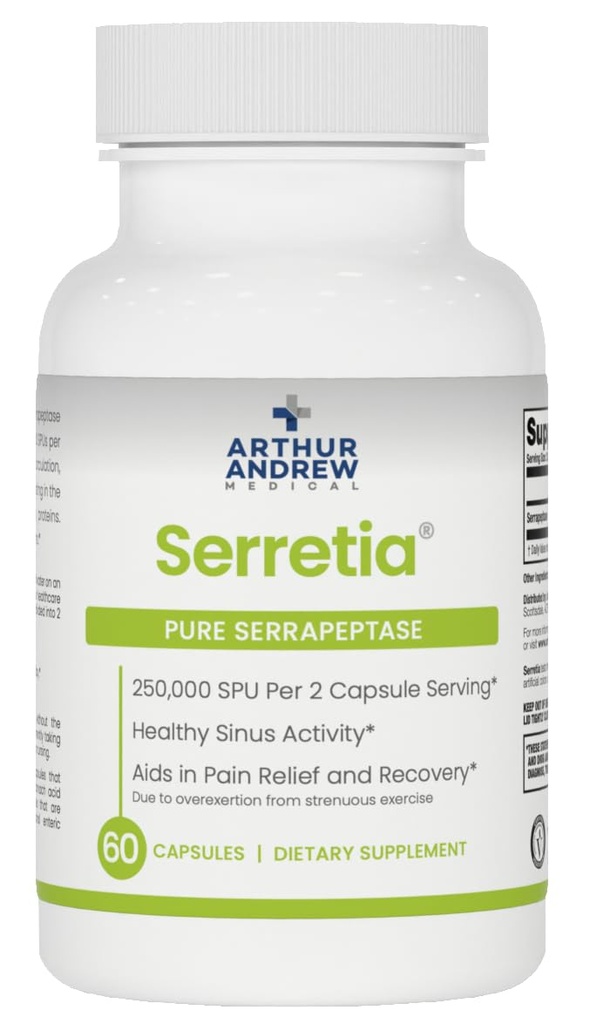 Arthur Andrew Medical, Serretia, 肌肉和辛纳斯支持的Serrapeptase公式, 60卡普勒斯