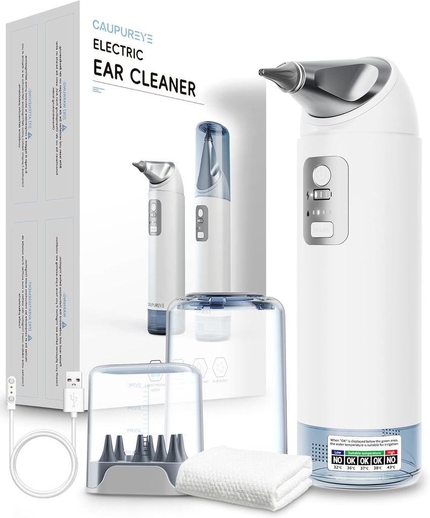 耳蜡清除工具箱,360°电耳清洁器,有4个水压模式的耳蜡清除工具箱,安全耳喷洒系统的耳蜡清除工具箱w/8灌溉提示,低噪声,IP65防水