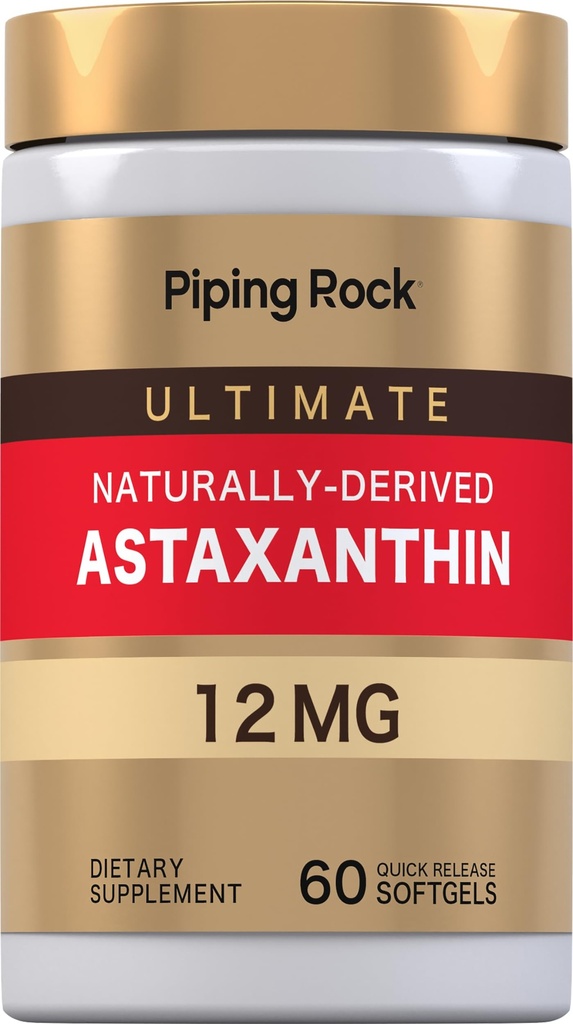 Piping Rock Astaxanthin 12 mg → 60 Softgel Capsules → 摘录 补充 → Gluten Free, 非 GMO