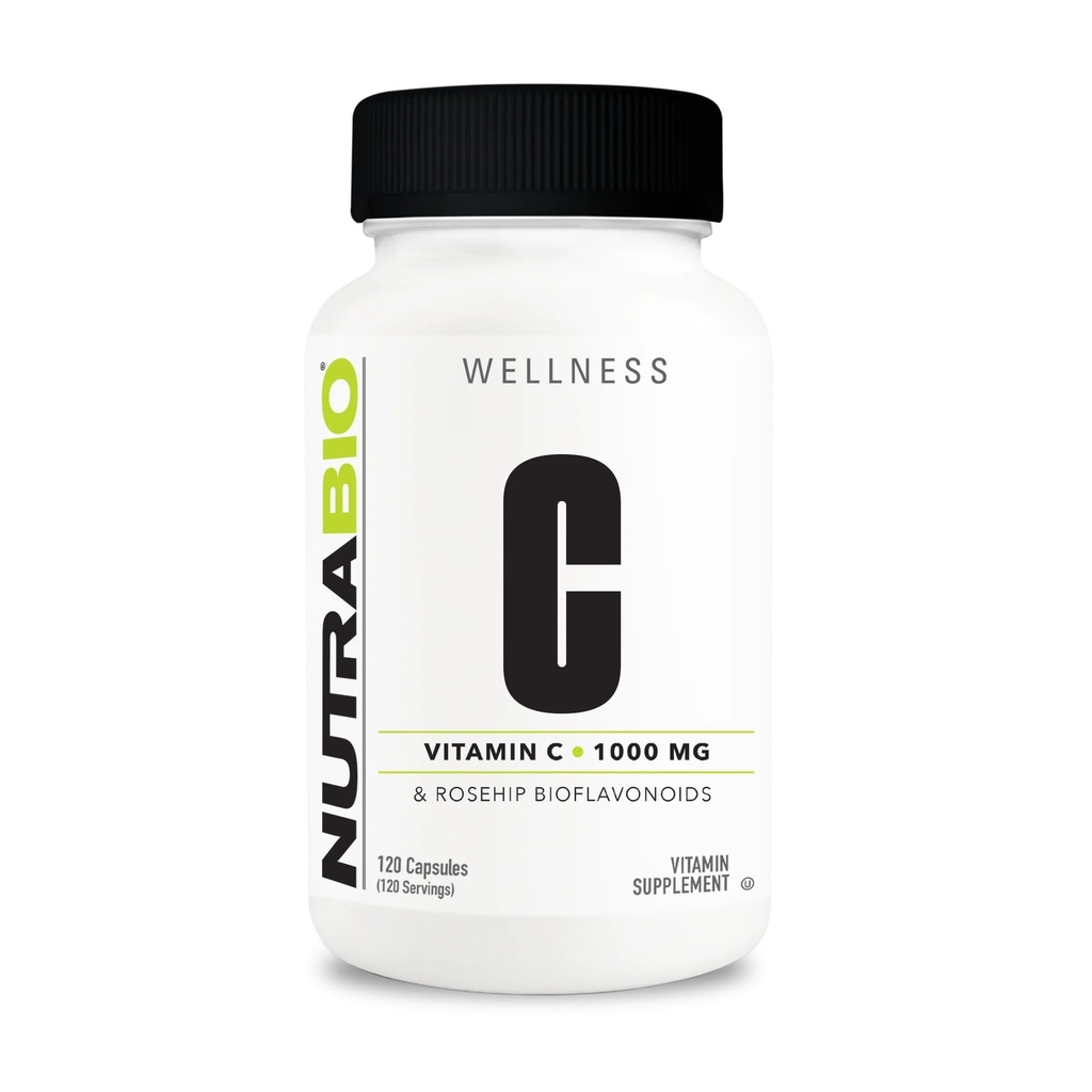 配有玫瑰HIPS的NutraBio维生素C - 支持健康骨骼,牙齿和胶类,免疫功能 - 无填充器或吸食器 - (120卡普尔,每卡普尔1 000毫克维生素C)