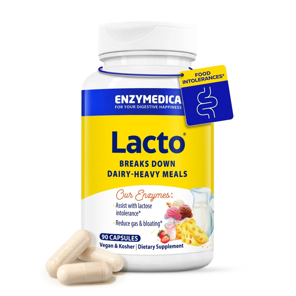 Enzymedica Lacto,乳品支持高级乳糖药丸,帮助破解乳糖,Casein & Fat,乳品救济药丸,Vegan,90 Capsules