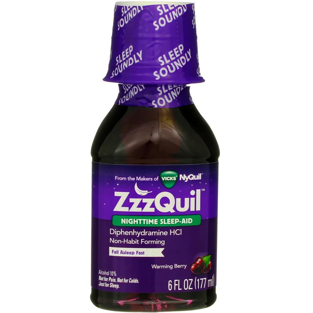 ZzzQuil, 夜间睡眠援助液体, 50毫克二苯胺HCl, 第1号睡眠援助品牌, Fall Asleep Fast, Non-Habit Forming, Warming Berry Flavor, 6 FL OZ