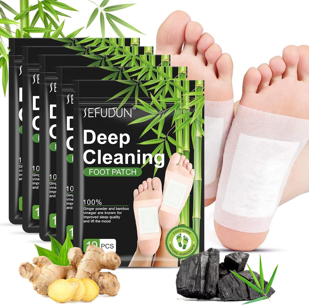 Tudiqe 50PCS 脚垫,纯天然竹藤藤 姜粉 脚垫用于脚护理,姜粉 脚垫用于更好的睡眠,深层清洁 脚帕