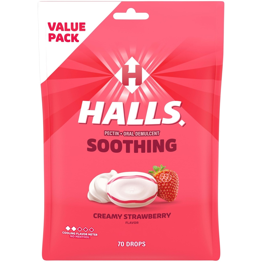 HALLS 喉咙苏打(前称HALLS Breezers) 奶油草莓喉滴,经济包,70滴