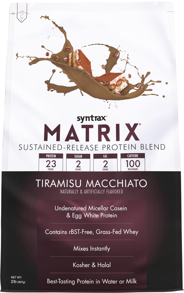 Syntrax 营养矩阵 - 持续释放蛋白质混合物,Tiramisu Macchiato 2 lbs. 100mg Cafeine