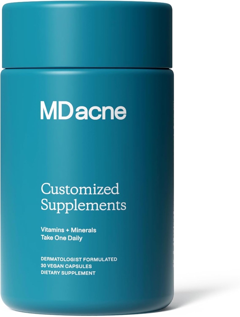 Mdacne 维生素和矿物皮肤清理补充剂 - 30 Vegan Capsules - 支持主题性Acne处理和推动清、淡、红和Pore-logb 30 Counters (Pack of 1)