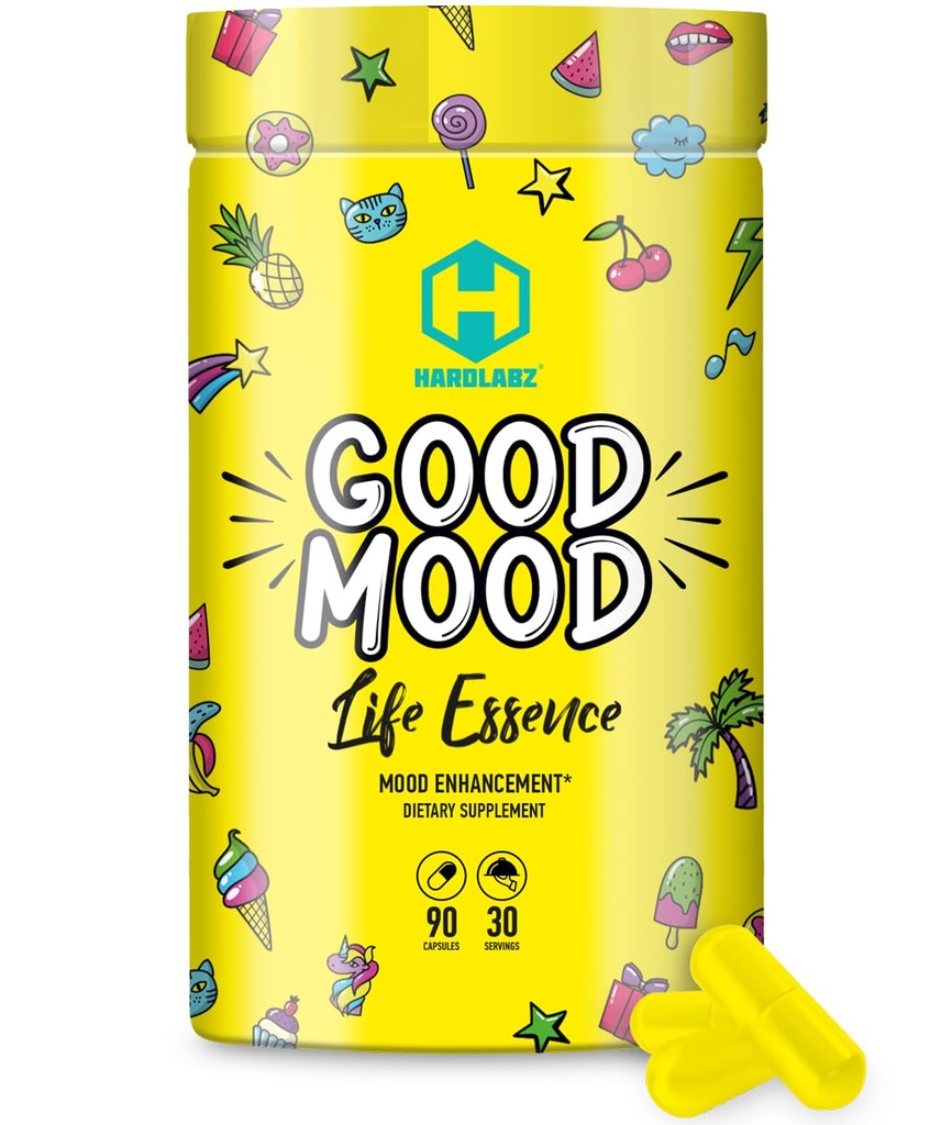 HARDLABZ Good Mood - 配有狮子马恩蘑菇和草药供认知和精神支持的提取物的全自然诺诺热带 - 压力缓解,大脑性能,Mood增强,90卡普尔