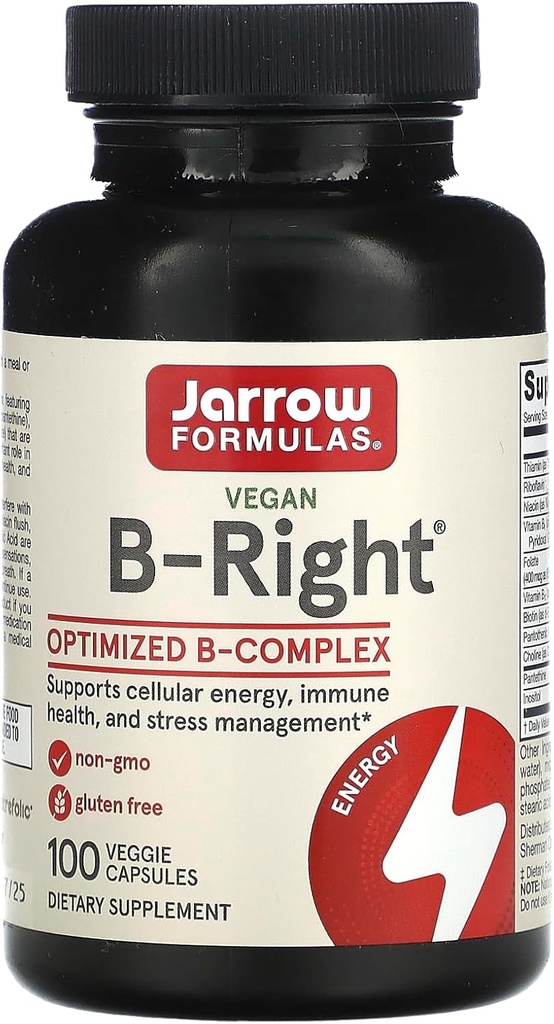 Jarrow公式 B-Right - 低氧维生素B-复合公式 - 能量和代谢支持 - 促进大脑,心脏和心血管健康 - 100 services (Pack of 1)