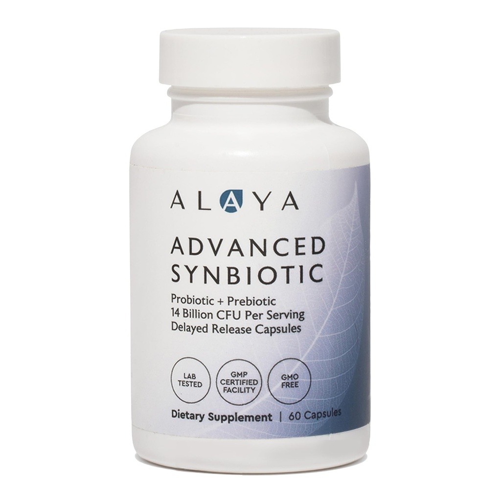 Alaya Naturals Advance Synbiotic - Probiotic + Prebiotic - 14亿 CPU 延后释放 Probiotic 补充剂 配有来自Sunfiber®的Prebiotic ,以及L-glutamine 用于 Gut Lining 完整性 - 60 Capsules