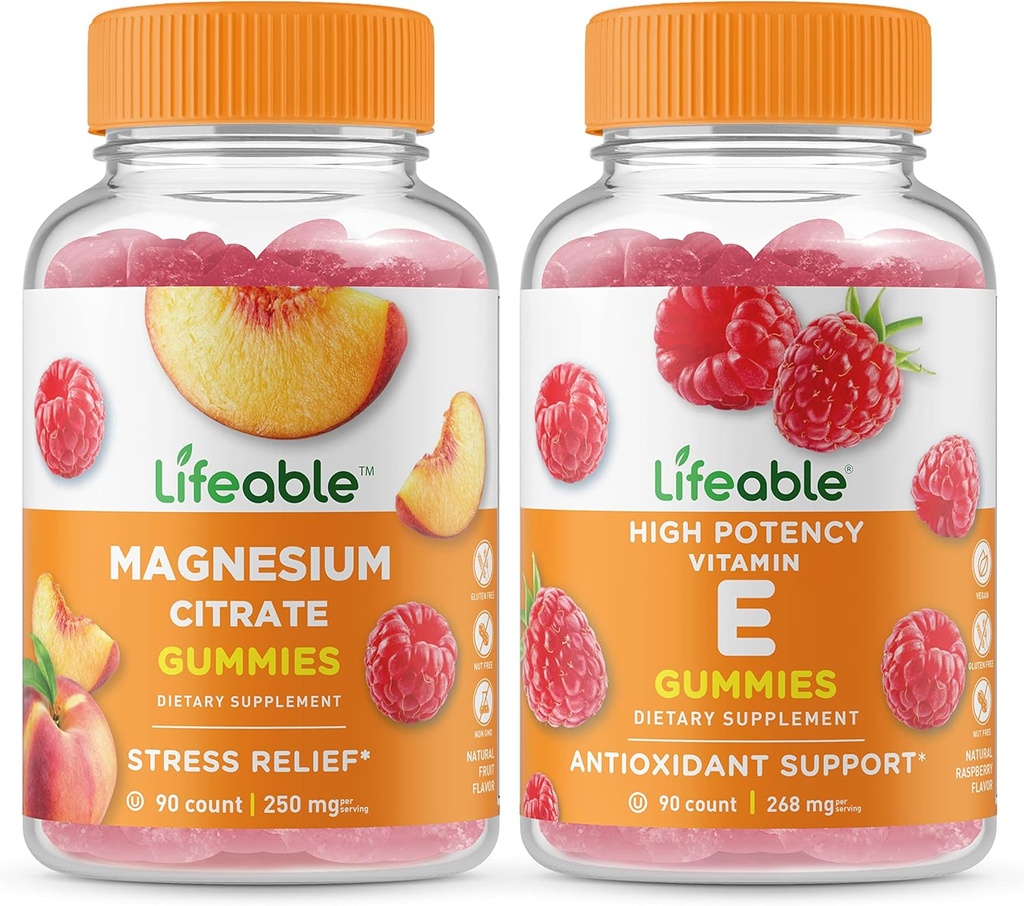 活性镁85mg + 维生素E,Gummys Bundle - 大品尝,维生素补充,Gluten Free, GMO Free, Chewable Gummy 配料