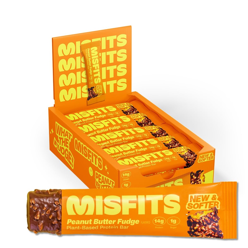 Misfit Vegan蛋白棒 花生酱 软糖 - 更新的食谱 植物基 低糖和碳 高纤维 | 15 包