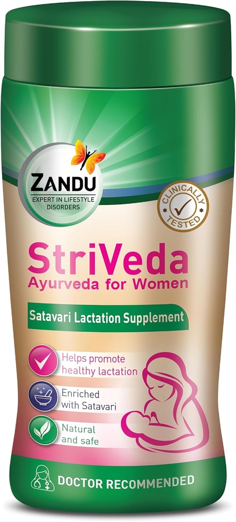Zandu Striveda Shatavari哺乳补充剂,增加母乳供应的婴儿,210G,推荐医生,自然和安全