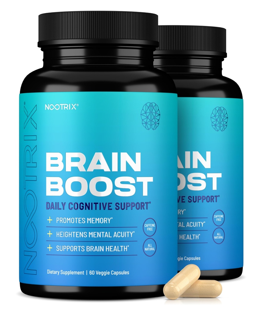Nootrix Brain Boost Nootropic Supplement 支持记忆,精神焦点,认知健康与能源 |促进健康的Mood和大脑功能 | Ginkgo Biloba & DMAE | 120 Capsules