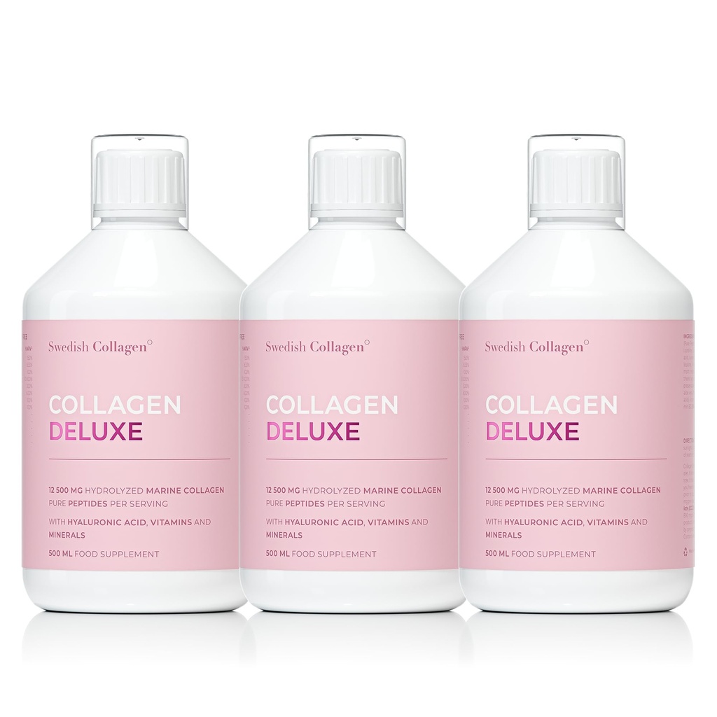 Collagen Deluse 500ml x 3 I 8周 Bundle I 12500 mg Marine Collagen (Type I & III) I Hyaluronic Acid, Biotin, Vitamin C I 无糖 - 8周供应