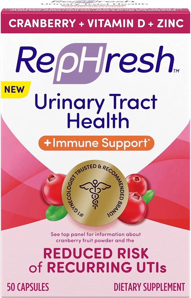 Rephresh Cranberry Urinary Tract 健康加免疫补充剂,与维生素D + 锌混合 - 50 计数