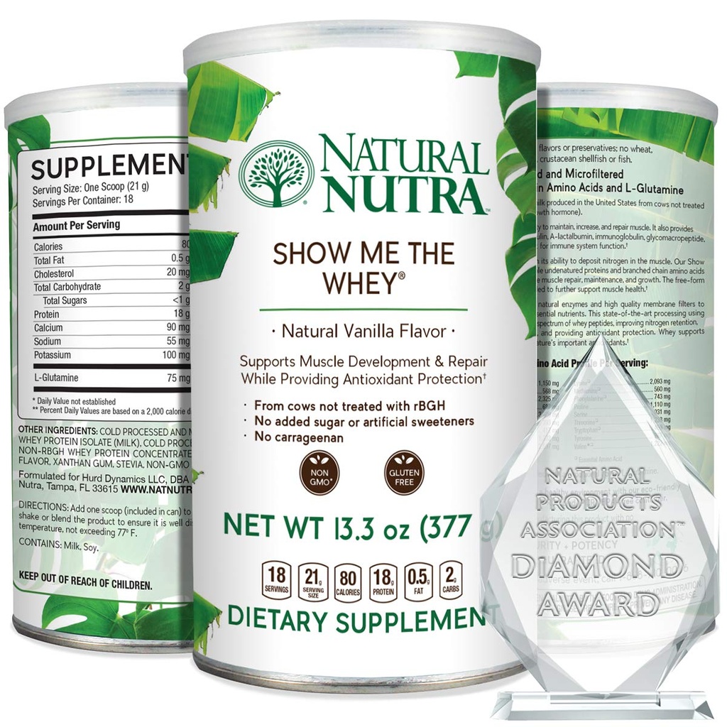 Natural Nutra Grass Fed Vanilla Show Me The Whey 蛋白质源头粉增强消化,改善身体流体流动,支持骨质健康与靴子豁免,无糖无糖,非GMO,13.3oz