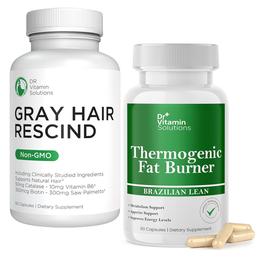 VITAMIN Solutions Gray Hair Rescind 和热致性脂肪燃烧器包 - 60盖