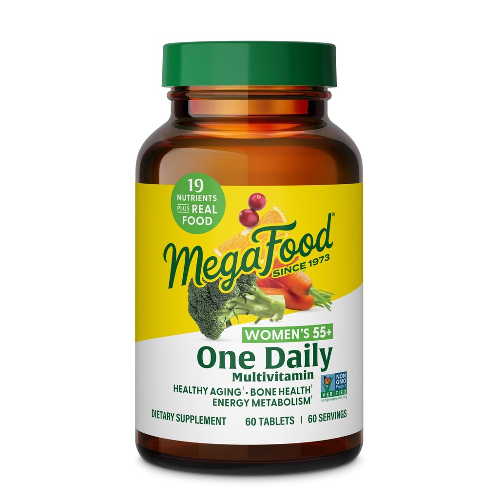 Megafood Women's 55+ One Daily multivitamin for Women - 配有维生素A,C,D3 & E 用于优化老化支持 - 加真食品 - Bone & Immune 支持补充 - 蔬菜 - 60 Tabs