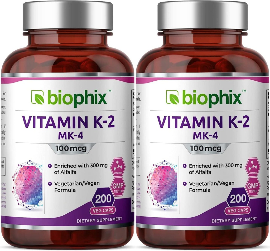 K2 MK-4-100 mcg 200 Caps with Alfalfa 2 Pack - 支持强骨免疫健康