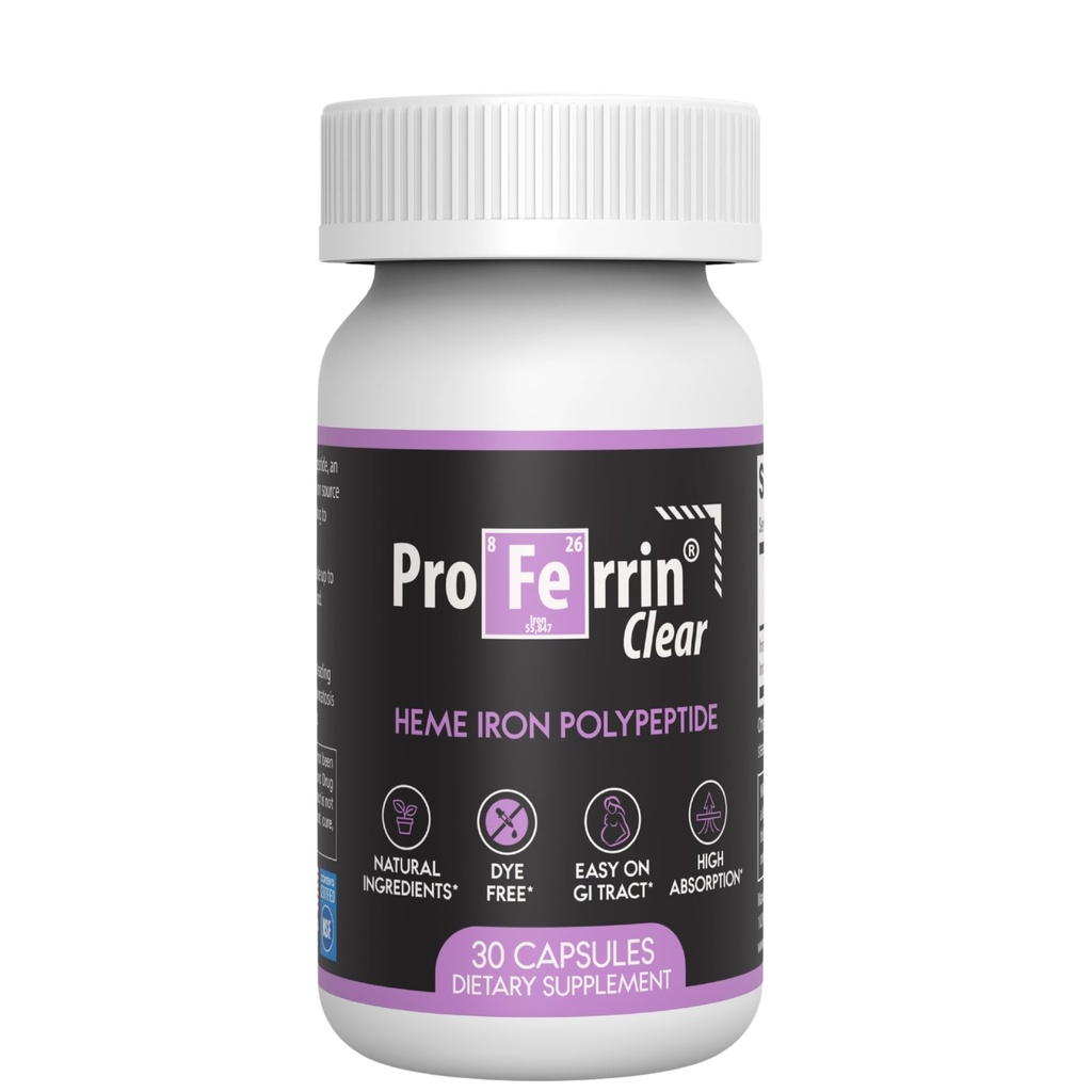 Properrin Clear 30ct = US Made Heme 铁用于高吸附,在GI Tract = 天然,NSF认证,染色自由