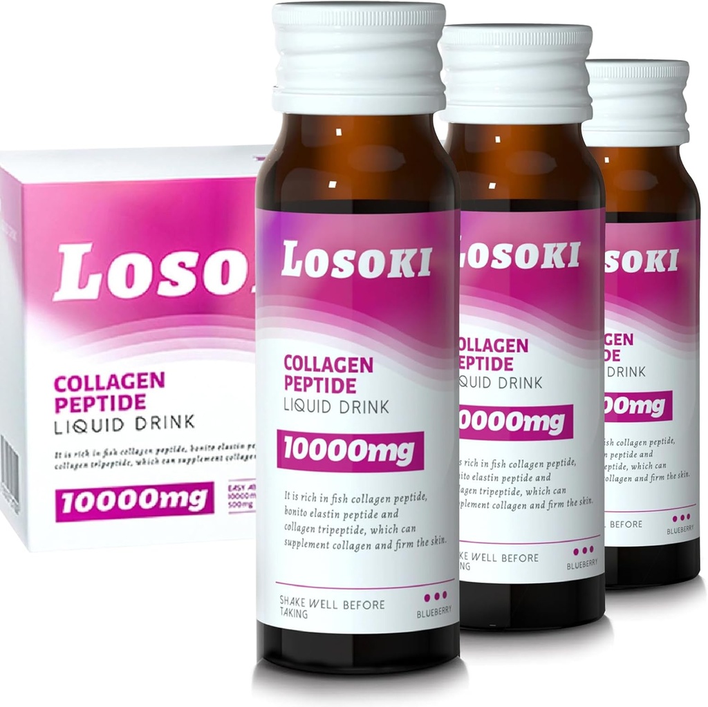Losoki 液态烯丙酸盐饮料 - 10000mg 水解海洋烯丙酸盐,配有维生素C,Premium Blend, 推广健康毛皮螺丝骨,(1盒,10瓶)