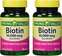 Spring Valley 1000 mcg Biotin 配有 100 mg Keratin 饮食补充品, 60 Counter (Pack of 2)