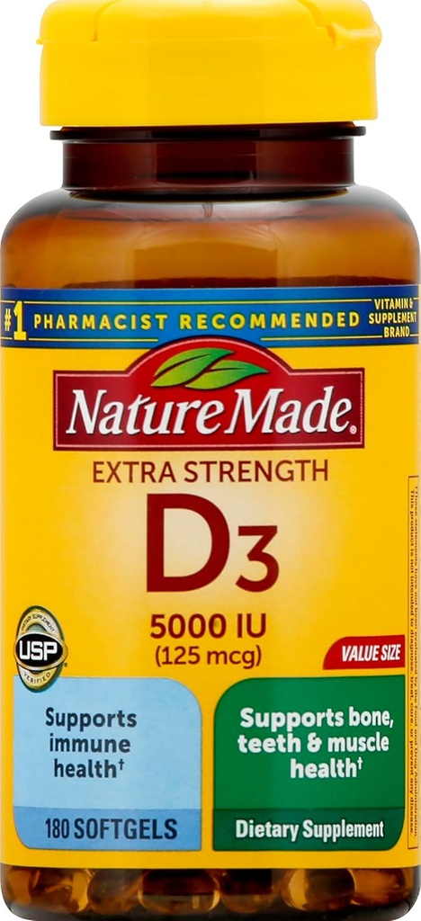 额外的强力维生素D35000 IU(125 mcg),180 Softgels 值大小,高概率维生素D帮助支持免疫健康,强骨和牙齿,和肌肉功能