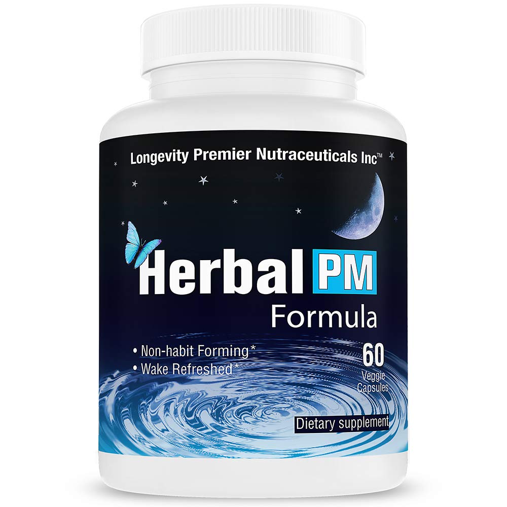 长寿草药PM - 草药睡眠配方 5-htp, melatonin, Valerian & GABA. 60个蔬菜盖