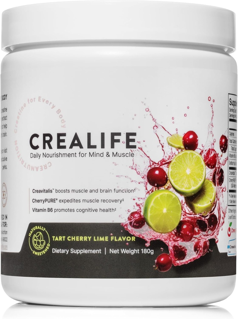 德国微营养化Creatine + USA Tart Cherry + 维生素B6 - 女性和男性工作前和工作后补充剂,Tart Cherry Lime Flavor, 身体和大脑的咖啡因无营养