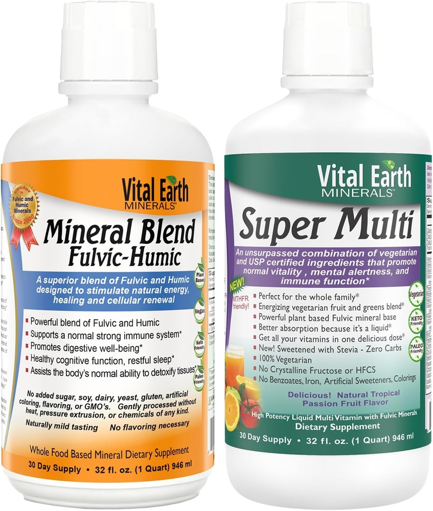 关键地球矿物解毒与健康支持 — Fulvic Humic矿物混合型70+ Trace Minerals + 超多倍体,液态多维坦,MTHFR支持,32 Oz Ea