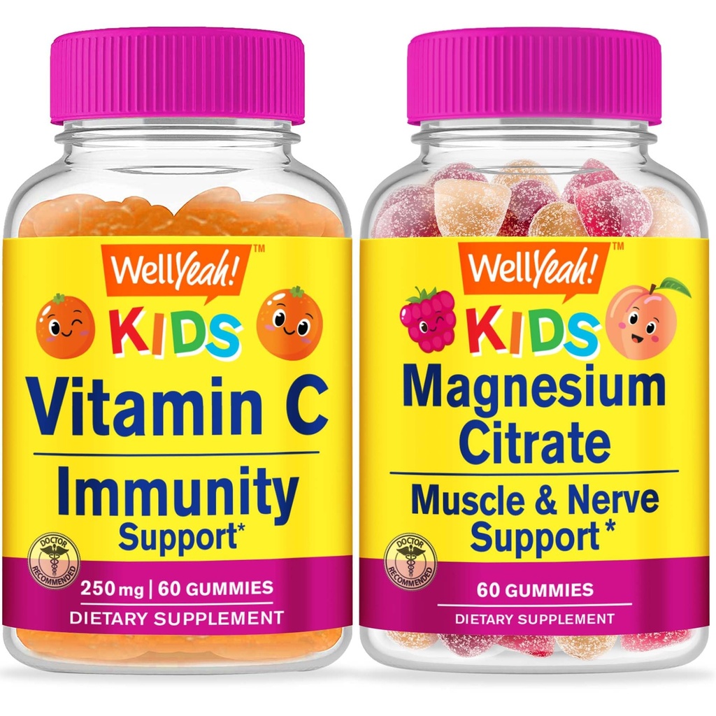 WellYeah Vitamin C Kids + Magnesium Citrate Kids, Gummies Bundle - Great Tasting, Vitamin Supplement, Gluten Free, GMO Free, Chewable Gummy