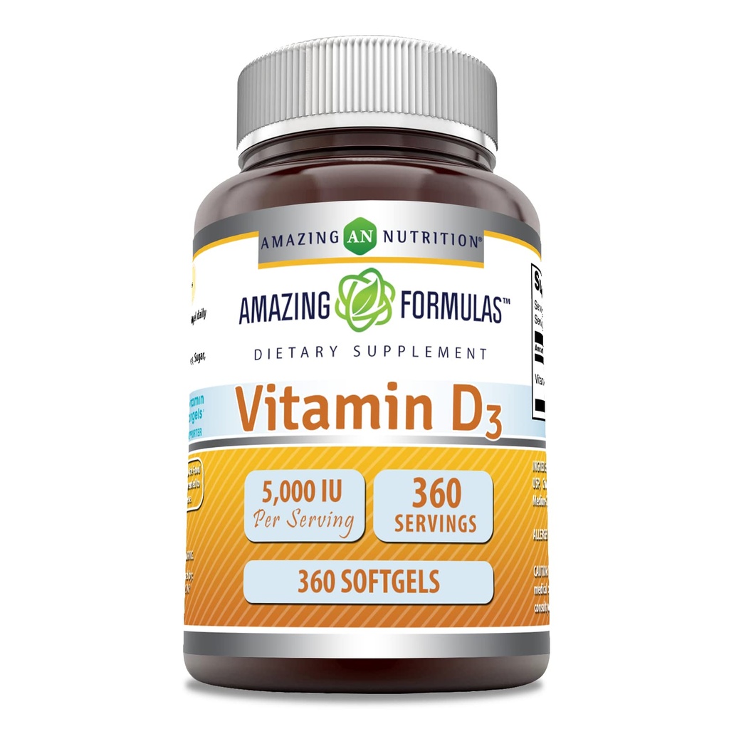 神奇的维生素D3(Cholecalciferol) 补充 + 5000 IU / 服务 → 360 软胶 → 非GMO → Gluten-free → 美国制造