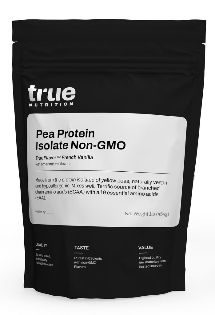 真正的营养品 Pea蛋白 蛋白粉 隔离剂 - 25g Non-GMO Vegan 蛋白粉 每服-低碳,低脂肪,高Leucine - Gluten Free,乳品自由,大豆自由 - 法国香草 - 1LB