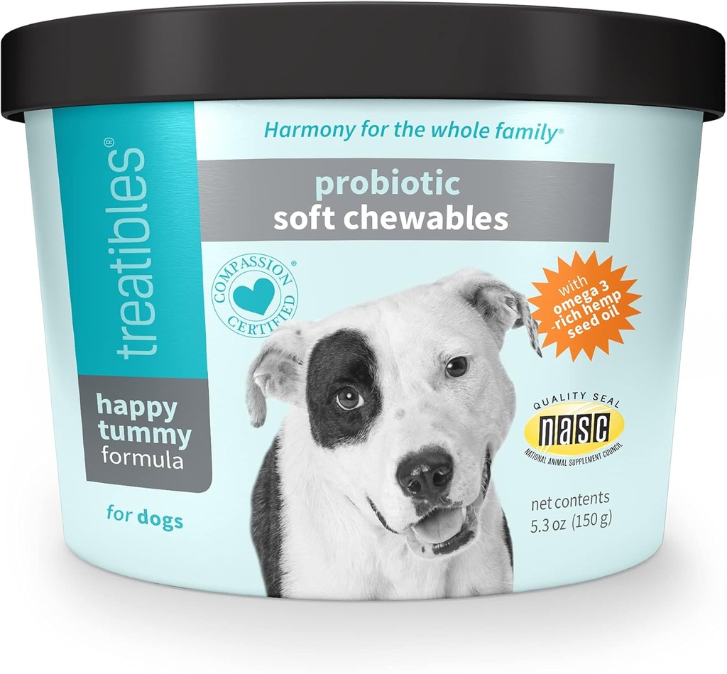 (原始内容存档于2018-09-26) (英语). Happy Tummy Probiotic for Dogs Soft Chewables, 5.3 oz - 消化支持,免疫系统,Gut Health