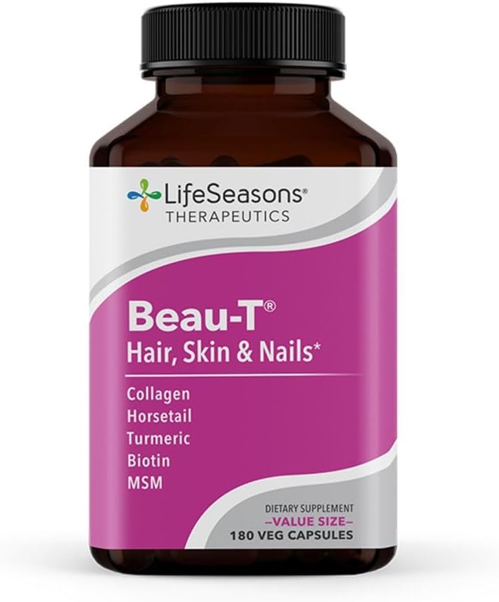 LifeSeasons Beau-T - hair, Nail, & Skin 补充 - 促进健康头发和钉子生长 - 支持清晰皮肤和抗争 Acne - Nail 加强剂 - 包含 Biotin Collagen Turmeric - 180 Capsules