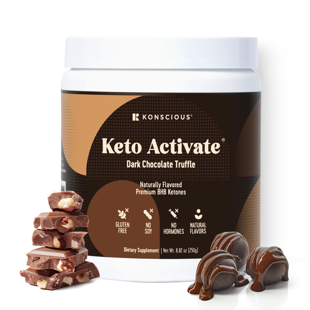 KETO ACTIVATE Dark Chocolate Truffle Exogenous Ketones Drink: Pure Keto Shake Powder with Chocolate Ketones | Jumpstart Ketosis & Boost Energy with Natural Ketones Supplements by Konscious Keto