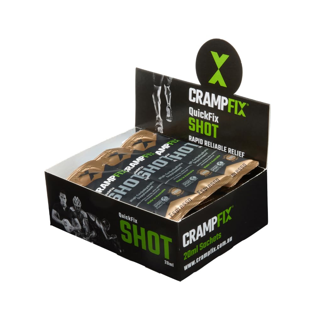 CrampFix Sports Shot, Prevents and Relieves Muscle Cramps in Seconds, Easy Carry Sachets, 15 Pack, All Natural, Espresso with Caffeine