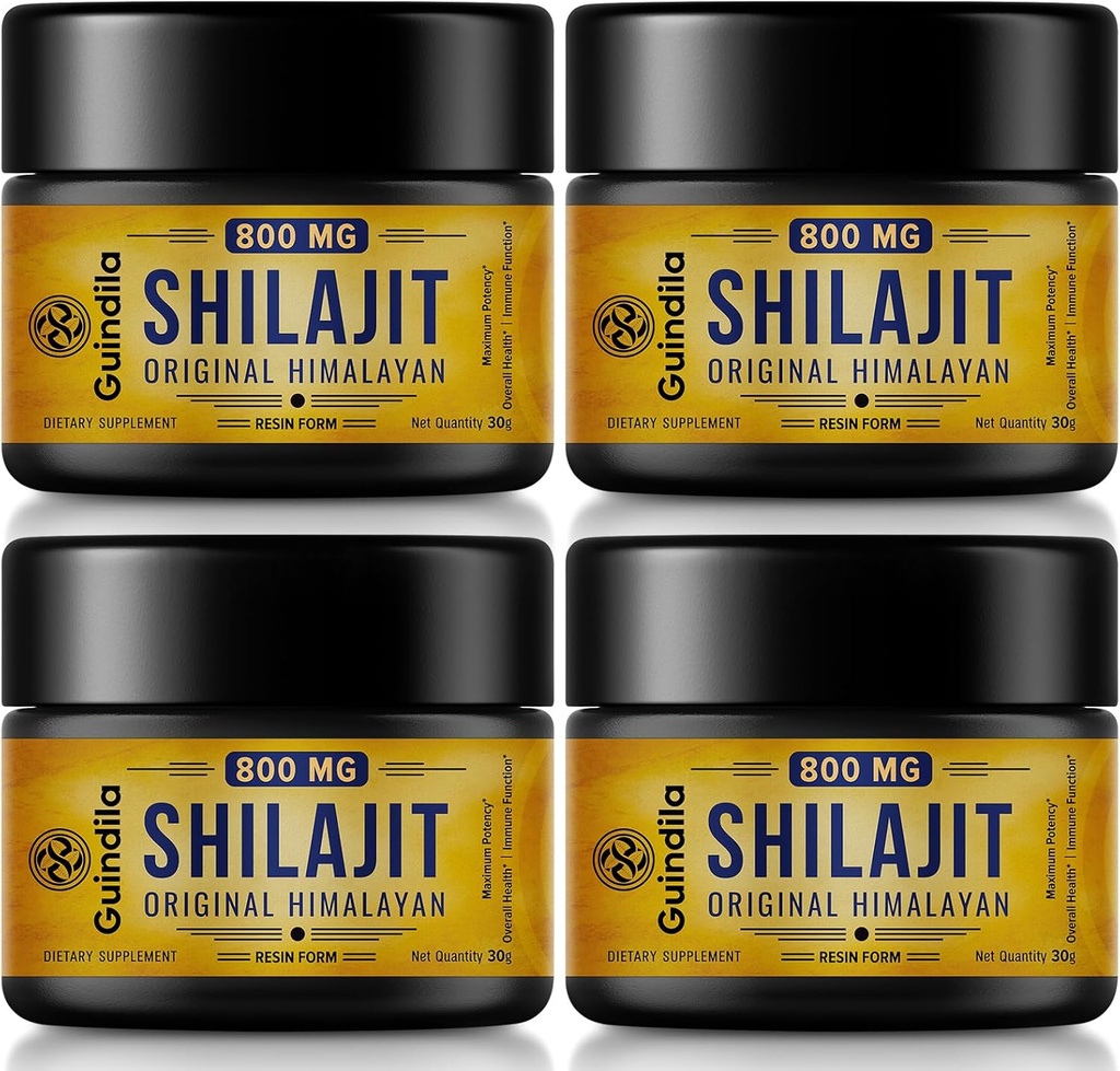 800mg Shilajit Supplement-Shilajit纯喜马拉雅有机物 Shilajit 耐药性最大,来自喜马拉雅的原件,有85+ Trace Minerals & Fulvic Acid for Focus & Energy, Immunity,4 Packs